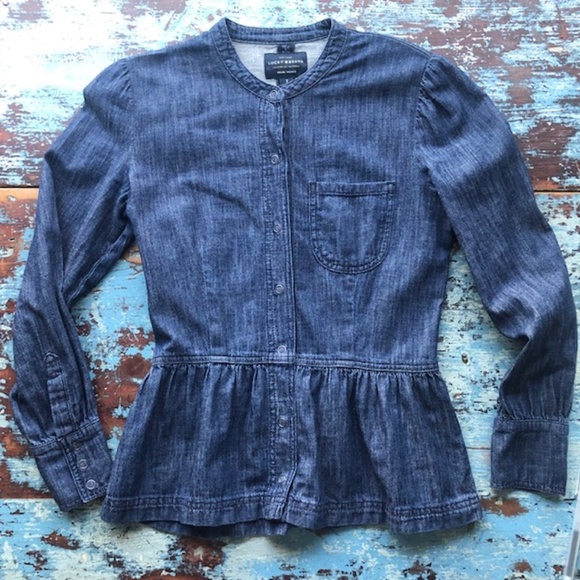 LUCKY BRAND True Indigo Denim Western Snap Shirt Size 2 EUC - Picture 13 of 14